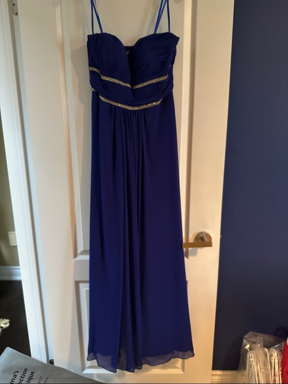Strapless Empire Waist Evening Gown in Royal Blue